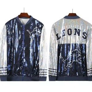 Detroit Lions Women’s One Size Blue & Silver Sequined Jacket